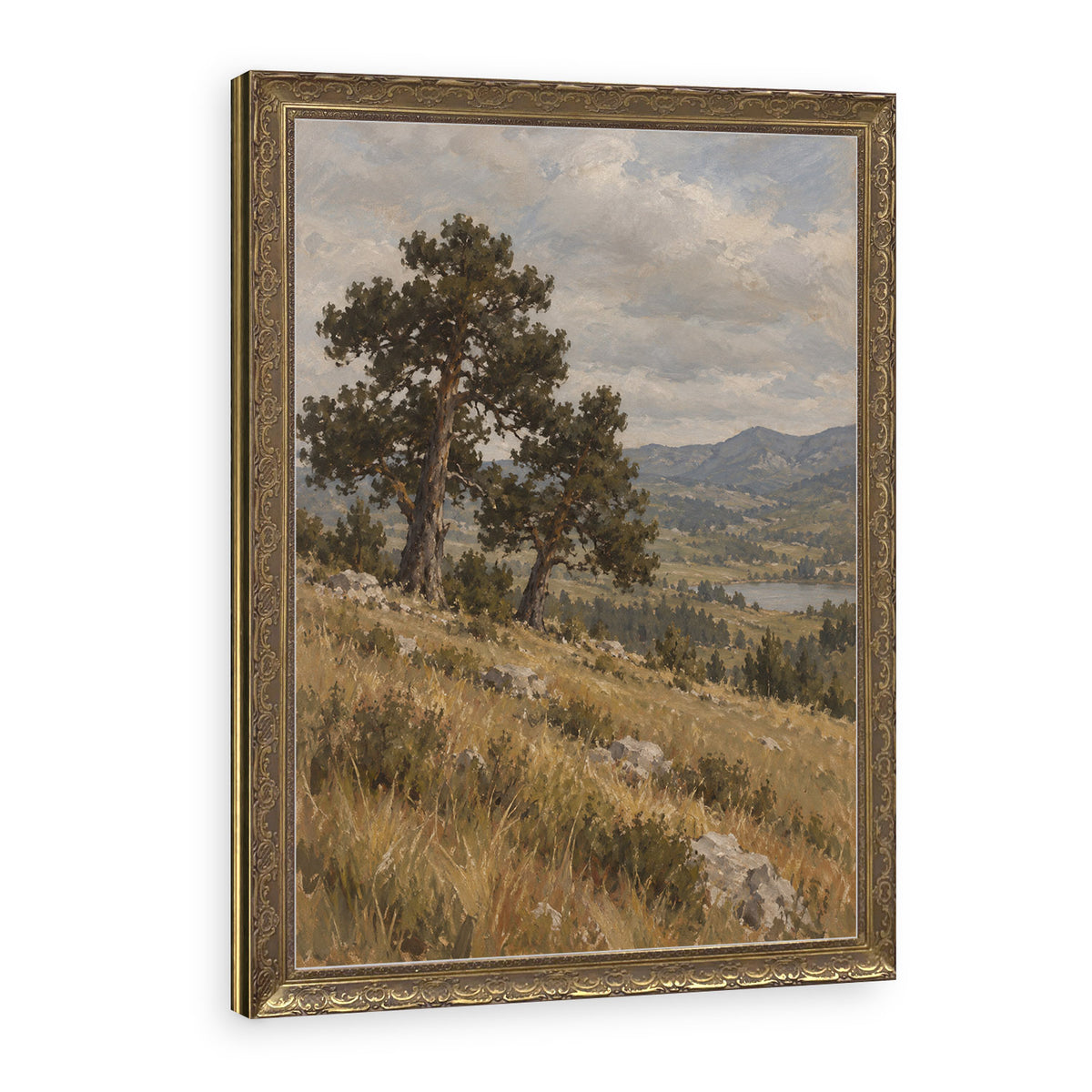 The Twin Pines Wall Art in a Gold Ornate Frame