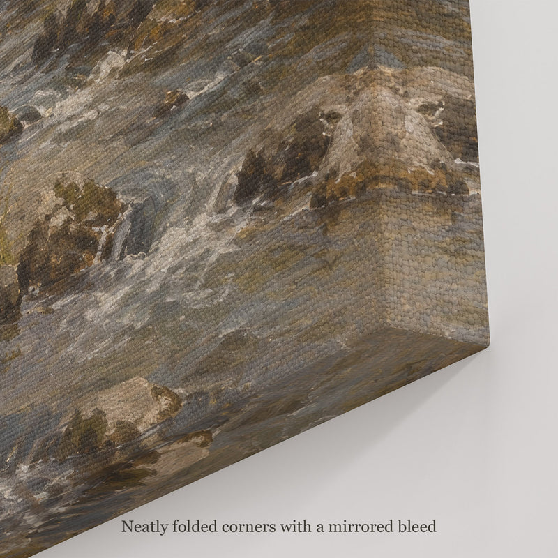 The Valley Stream Wall Art, canvas corner with neatly folded corners and a mirrored bleed