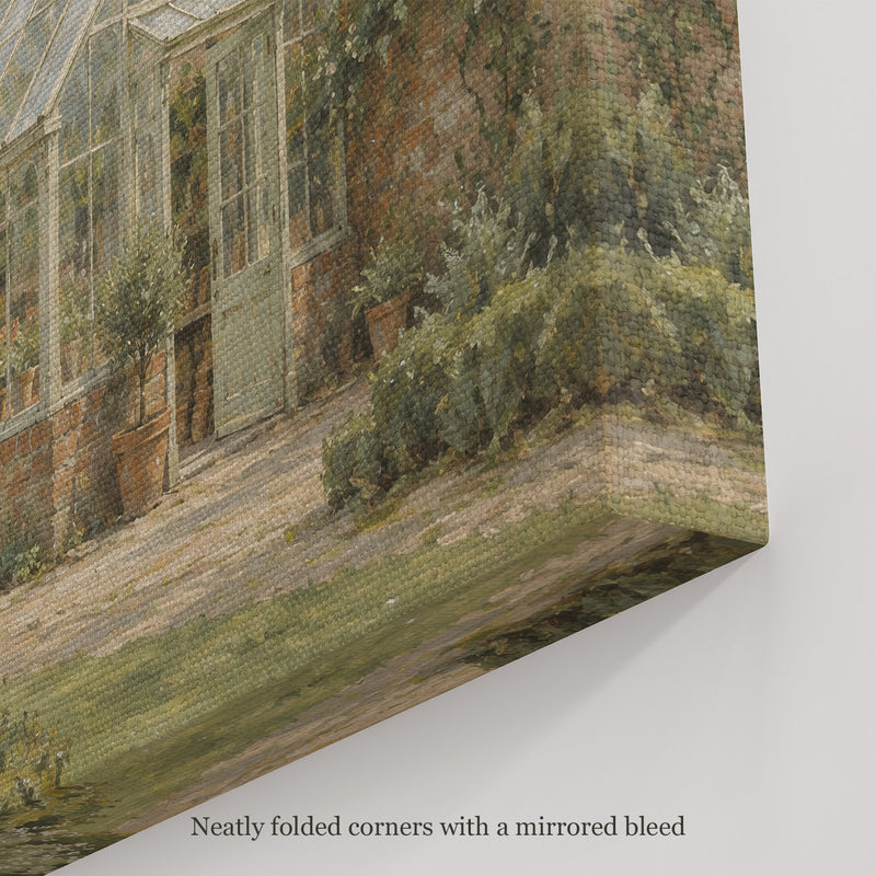 The Walled Garden Wall Art, canvas corner with neatly folded corners and a mirrored bleed