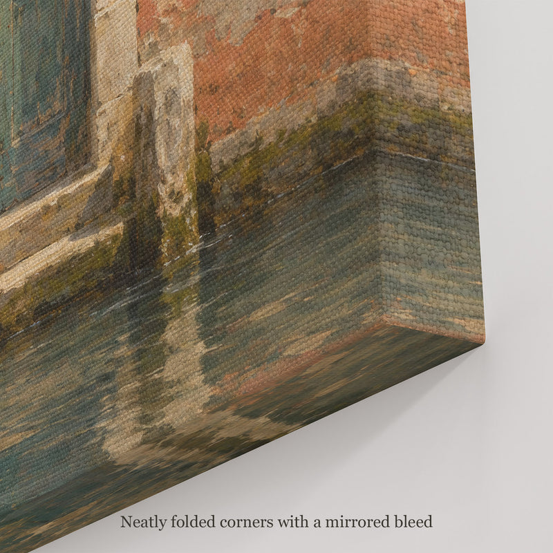 The Water Door Wall Art, canvas corner with neatly folded corners and a mirrored bleed