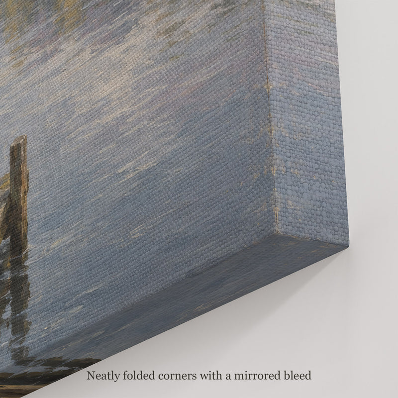 The Wooden Jetty Wall Art, canvas corner with neatly folded corners and a mirrored bleed