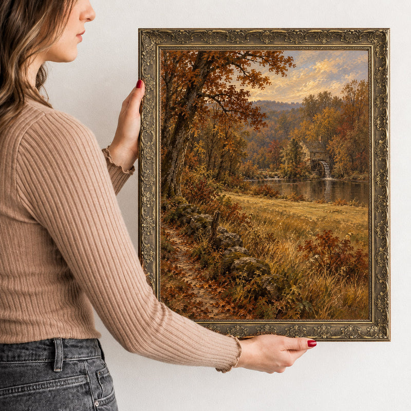 The Woodland Edge Wall Art in a Gold Ornate Frame, held to show its size