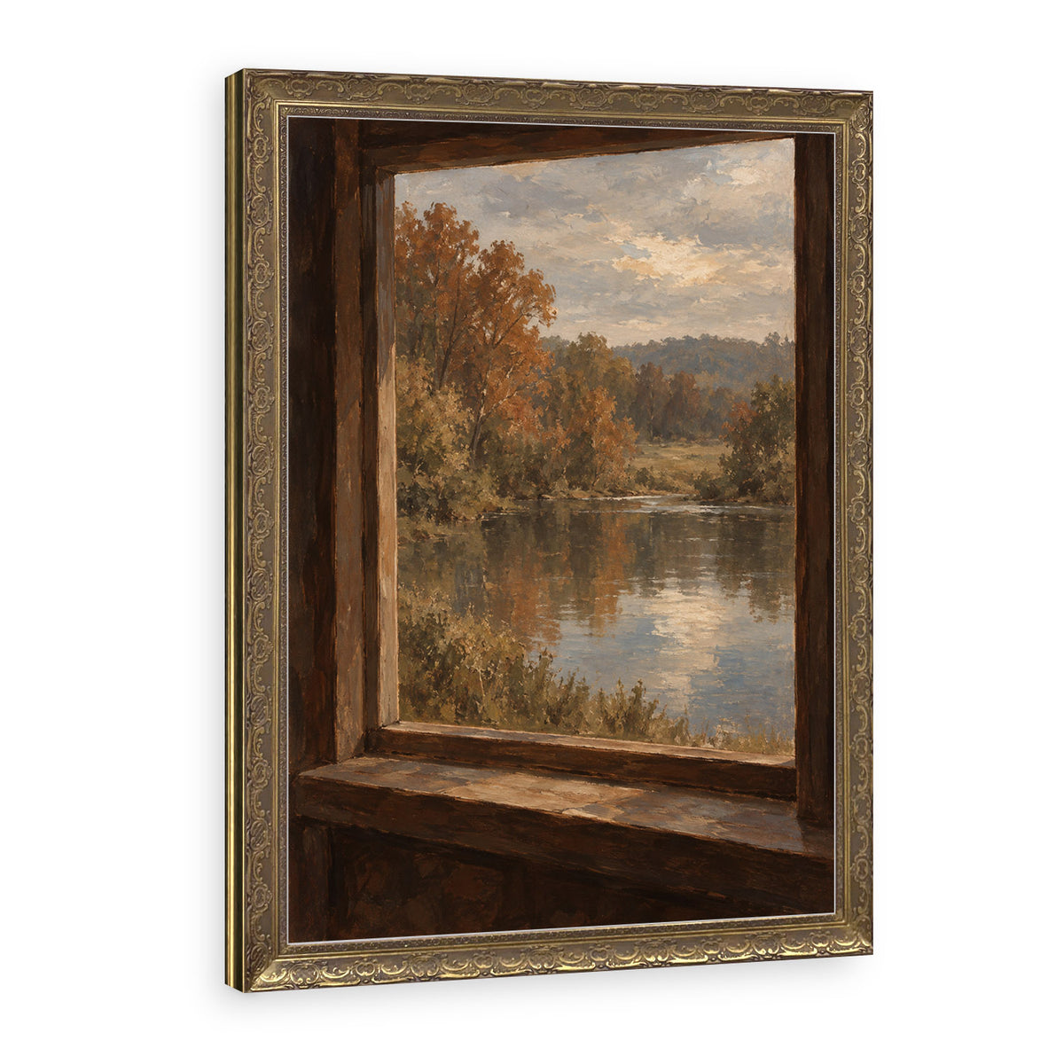 Through the Mill Window Wall Art in a Gold Ornate Frame