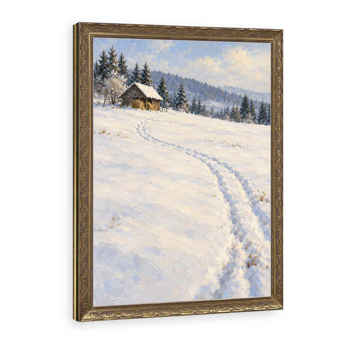 Tracks to the Hay Barn Wall Art in a Gold Ornate Frame
