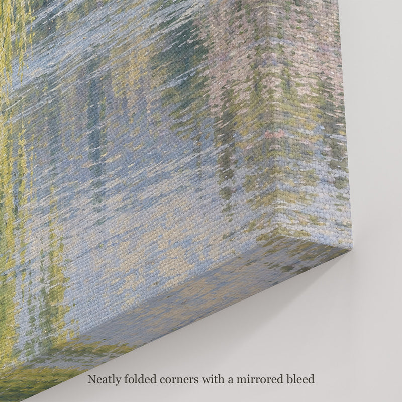 Willows in Reflection Wall Art, canvas corner with neatly folded corners and a mirrored bleed