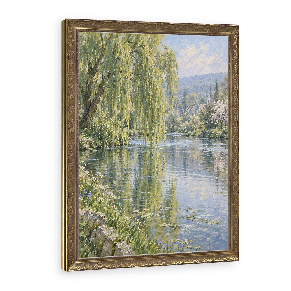 Willows in Reflection Wall Art in a Gold Ornate Frame