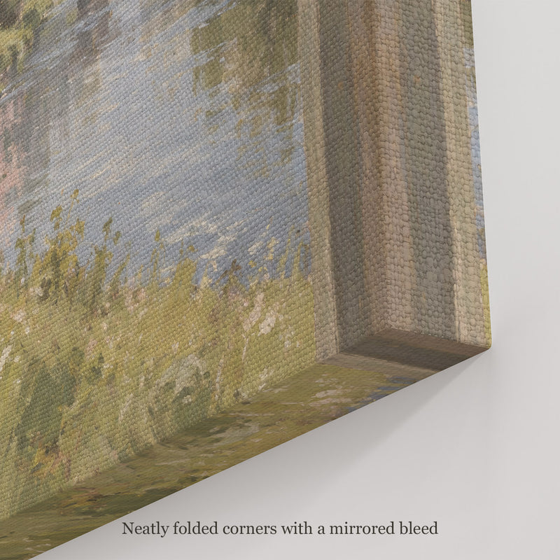 Window Above the River Wall Art, canvas corner with neatly folded corners and a mirrored bleed