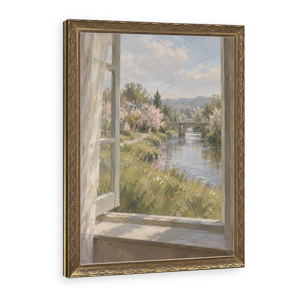 Window Above the River Wall Art in a Gold Ornate Frame