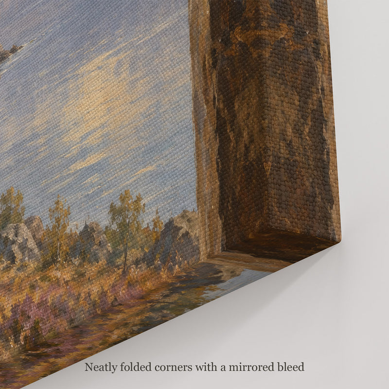 Window on the Loch Wall Art, canvas corner with neatly folded corners and a mirrored bleed