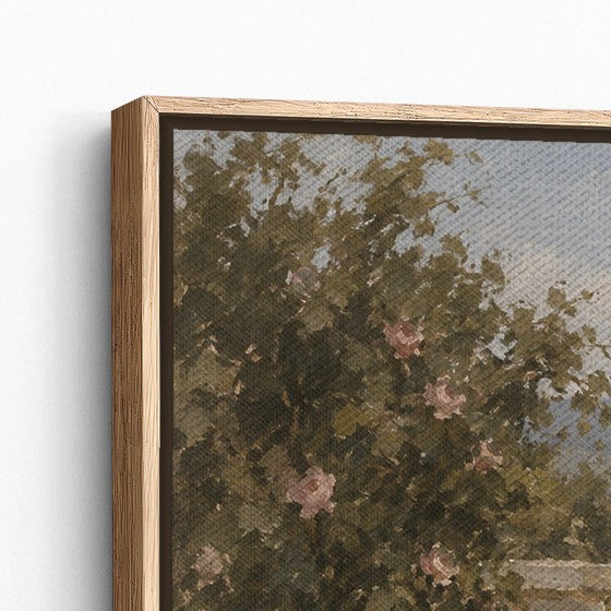 Corner of a canvas in a natural floating frame